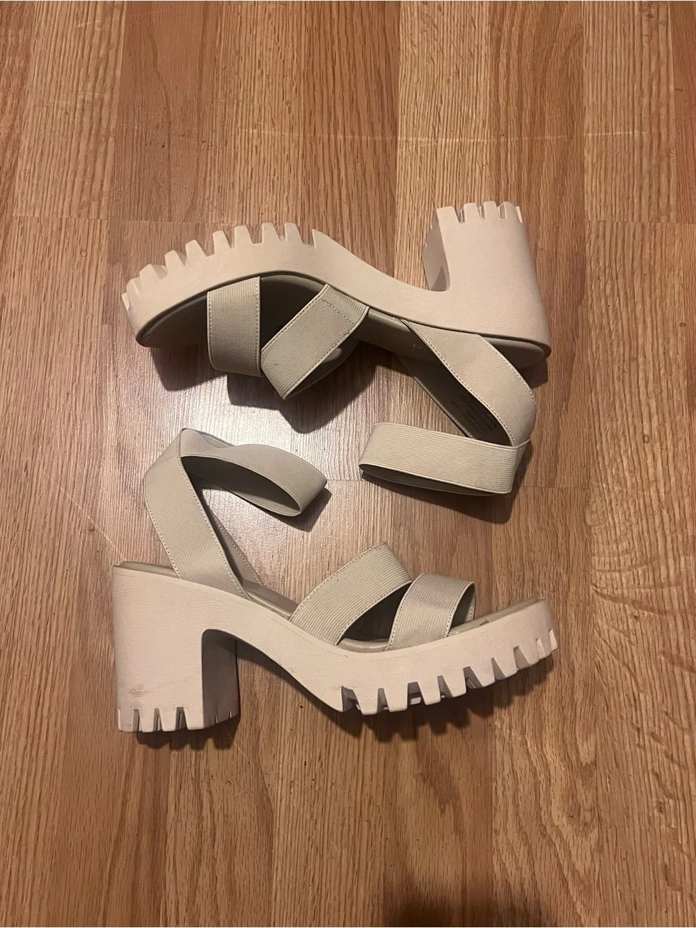 Madden Girl Sohoo Chunky Platform Strappy Sandals in Cream/Beige/Off-White